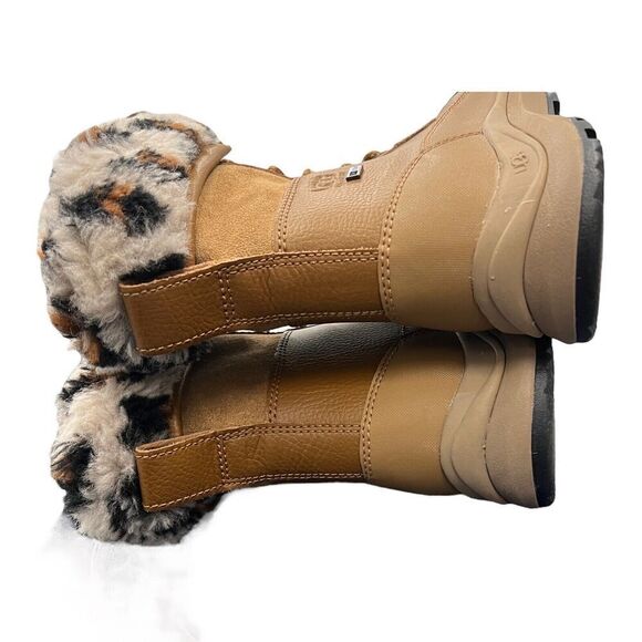 UGG Boots WMNS 6 Fur Trim Brown Zaylee Waterproof Snow Leopard Animal Print Tall - Picture 3 of 8